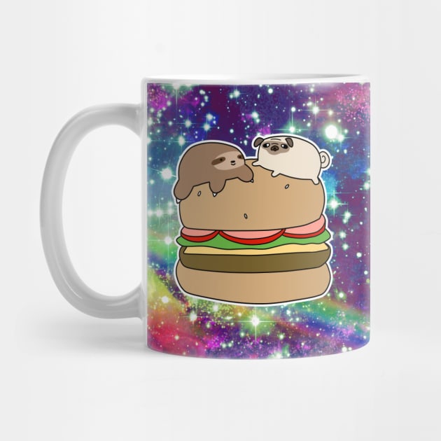 Sloth and Pug Burger Rainbow Space by saradaboru